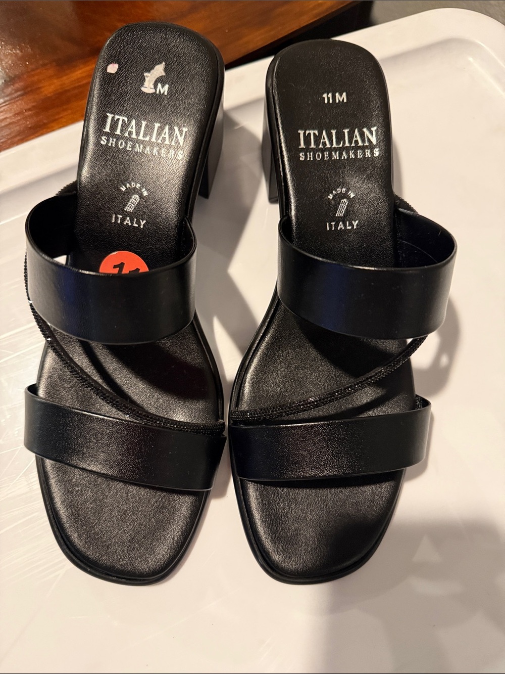 Italian Shoemakers Black Leather Double-Strap Slide Heels
